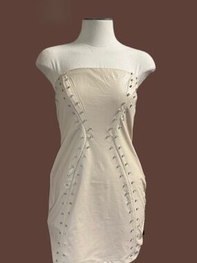 Symphony Strapless Cream Studded Bodycon Dress